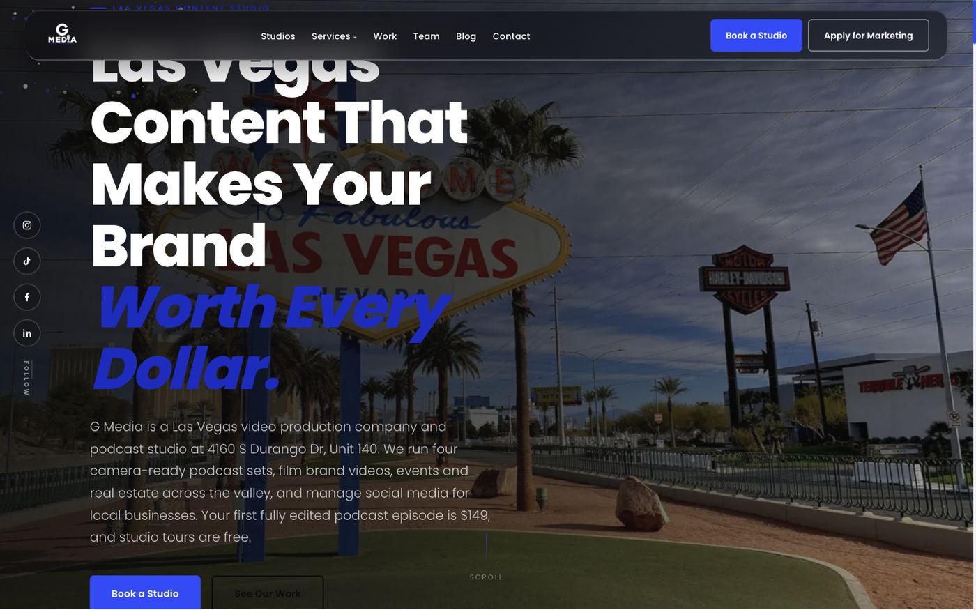 G Media homepage, desktop, above the fold