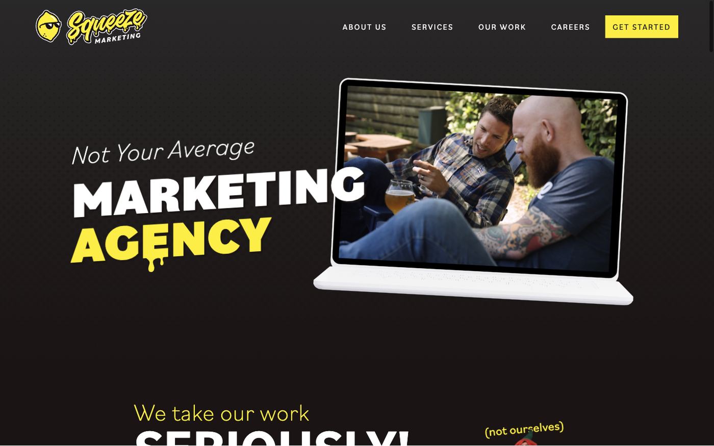 Squeeze Marketing homepage, desktop, above the fold