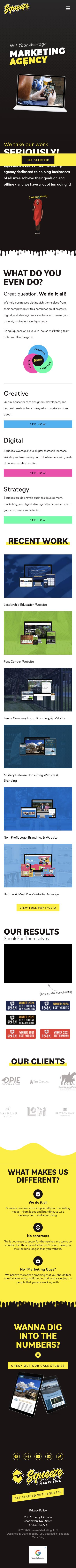 Squeeze Marketing homepage, mobile, full page